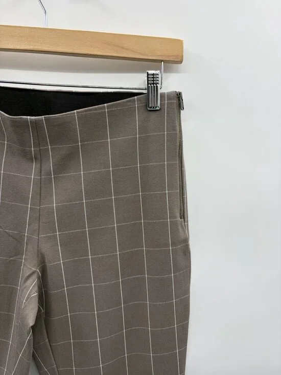 A New Day Womens Size 4 Windowpane Plaid Side Zip Slim Ankle Pants in Brown - Picture 2 of 7